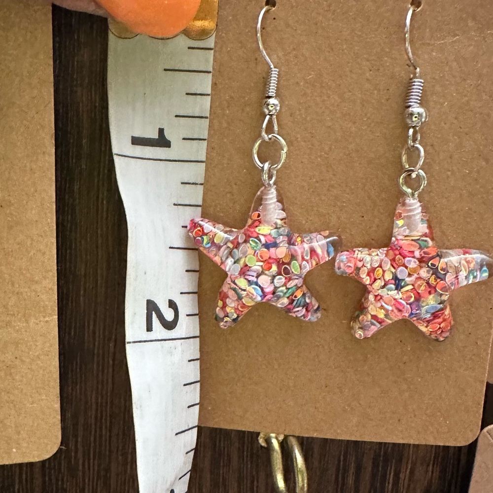 Colorful Starfish Dangle Earrings - Picture 2 of 3